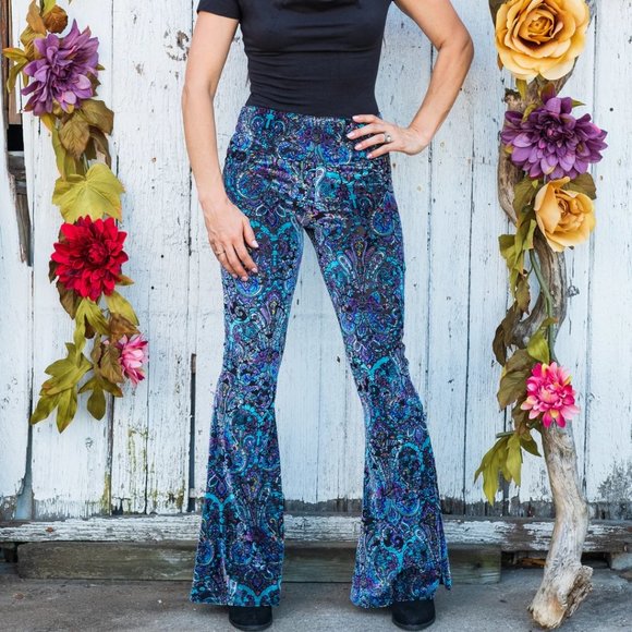 Warrior Within Designs Pants - Warrior Within Designs Purple Paisley Burnout Slim Bells size XL